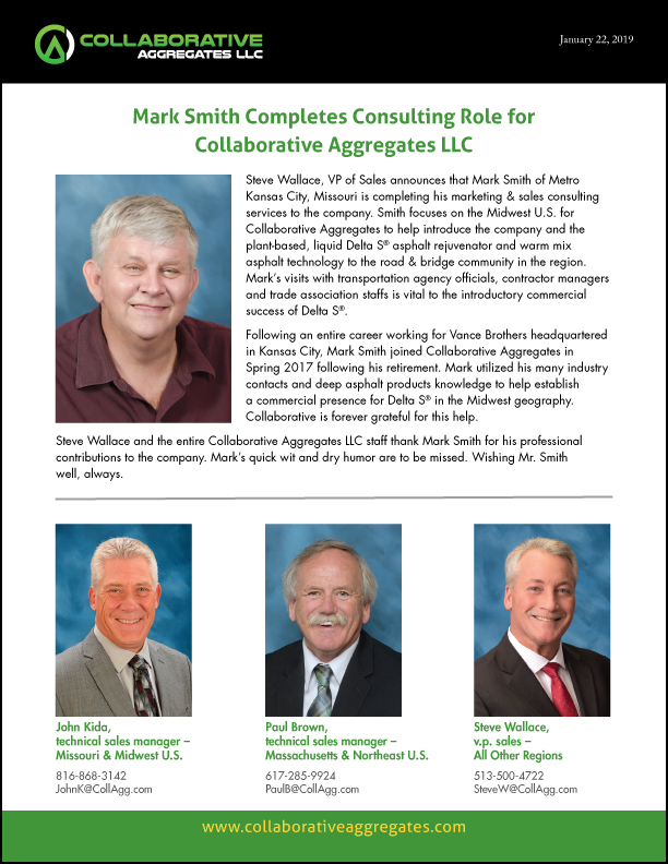 Mark Smith, marketing & sales consultant completes retires from Collaborative Aggregates LLC