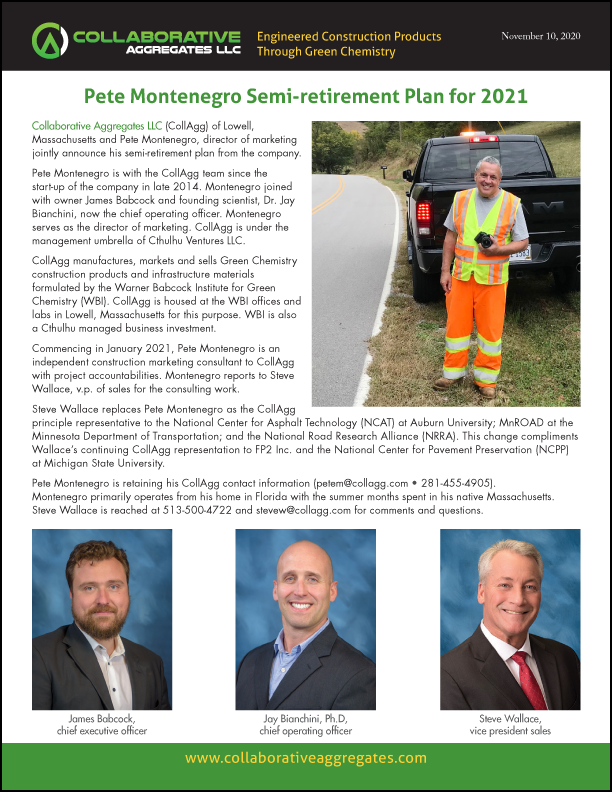 Collaborative Aggregates Pete Montenegro Semi-Retirement Announcement