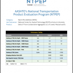 AASHTO National Transportation Product Evaluation Data Sheet