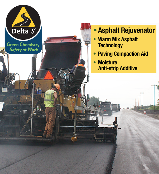 Delta S® asphalt rejuvenator returns the binder in recycled asphalt to its original functionality by reversing the natural oxidation process that causes pavement to become brittle. The binder softens for workability and then stiffens for durability and an undiminished lifespan.