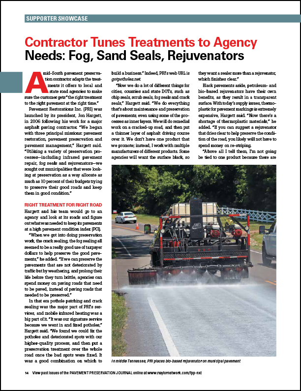 FP2, Inc. profiles contractor Pavement Restorations Inc. of Milan, Tennessee